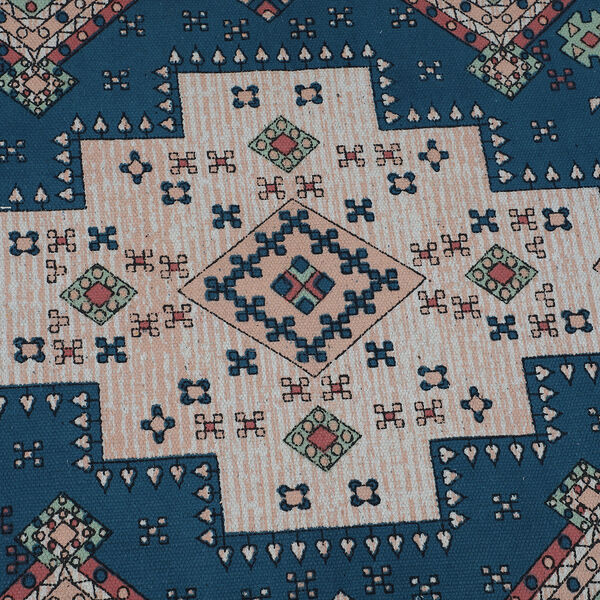 Handgewebter bedruckter Läufer aus 100 % Baumwolle, 180x120 cm, Dunkelblau und Rot image number 5