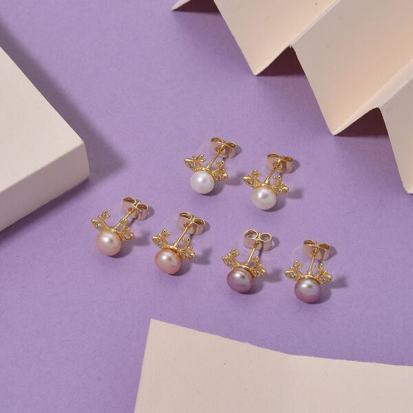 Pfirsich-S&uuml;&szlig;wasser Perle (5-7 mm), Lila S&uuml;&szlig;wasser Perle (5-7mm) Schmuckset, Nickelfreies Messing, Goldfarben image number 2