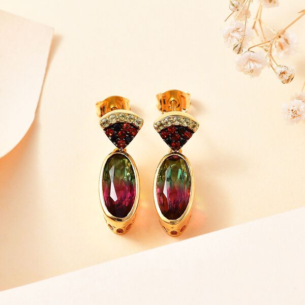 Wassermelonen Quarz Triplett und Multi-Edelstein-Ohrringe - 6,13 ct. image number 2