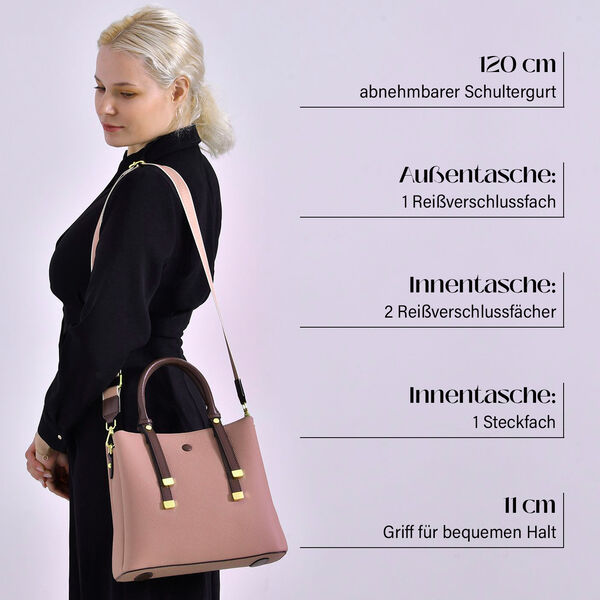 Vielseitige Umhängetasche aus echtem Leder mit abnehmbarem Schulterriemen, 30x14x24 cm, Rosa image number 3