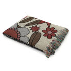 Handgewebte Jacquard-Decke mit Fransen, 100% Baumwolle, Blumenmuster, Beige und mehrfarbig image number 2