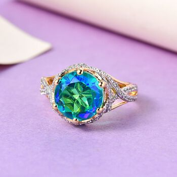 Pfau Triplette Quarz, Wei&szlig;er Zirkon Ringe 925 Silber Gelbgold Vermeil (Gr&ouml;&szlig;e 21.00) ca. 4,94 ct