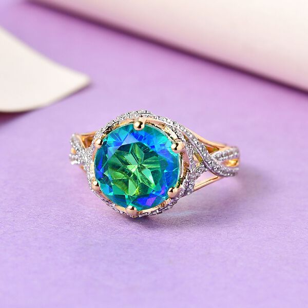 Pfau Triplette Quarz, Wei&szlig;er Zirkon Ringe 925 Silber Gelbgold Vermeil (Gr&ouml;&szlig;e 21.00) ca. 4,94 ct image number 2