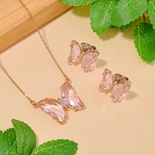 Rosa Kristall und weißes Zirkonia-Schmuckset image number 2