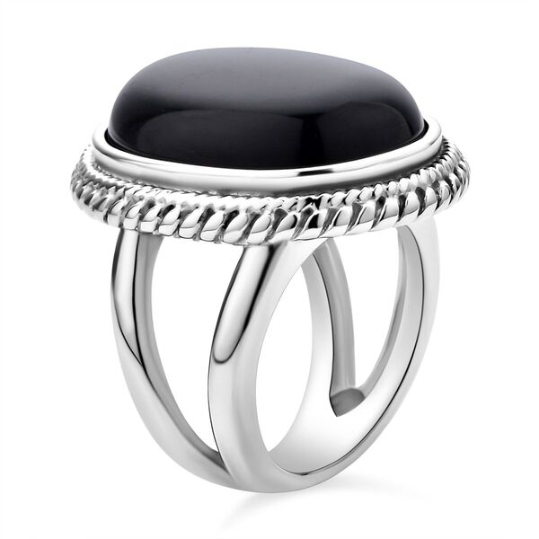Schwarzer Glasachat Ring Reiner Edelstahl (Größe 18.00) ca. 50,00 ct image number 4