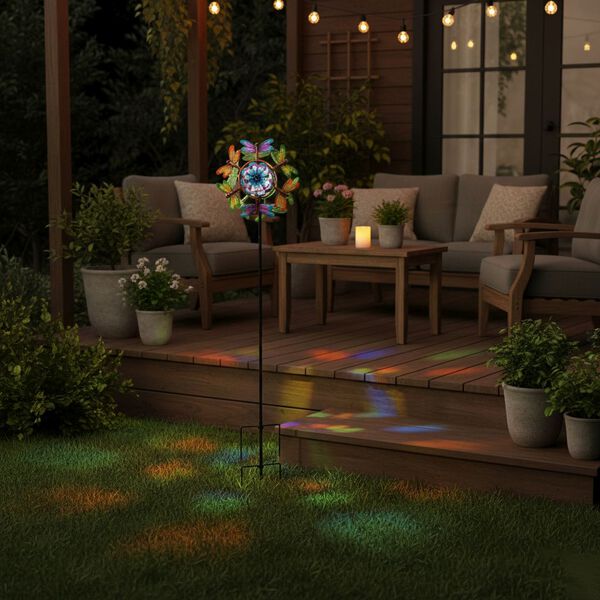Solar Gartenleuchte Windrad, Eisen, 140 cm, Mehrfarbig image number 2