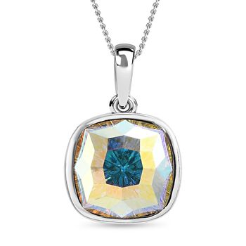 Quadratischer Kristall-Anh&auml;nger-Halskette mit blauem Edelstein, 925 Silber platiniert ca. 4,33 ct.