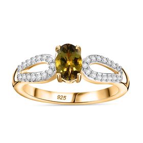 Natürlicher goldener Tansanit, Weißer Zirkon Ring 925 Silber 750 Gelbgold Vermeil (Größe 19.00) ca. 0.87 ct