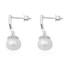Weiße Süßwasser Perle und Simulierter Diamant Ohrringe 925 Silber rhodiniert image number 2