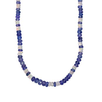 D'Joy Tansanit, Nat&uuml;rlicher, &auml;thiopischer Welo Opal Halskette ca. 45 cm 925 Silber rhodiniert ca. 55,00 ct.