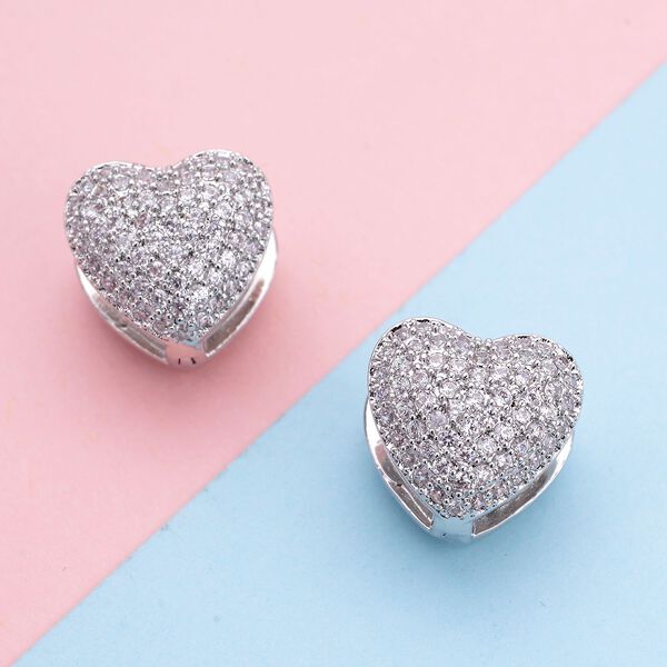 Simulierte Diamant-Herz-Ohrstecker in Silberton, 1,00 ct. image number 2