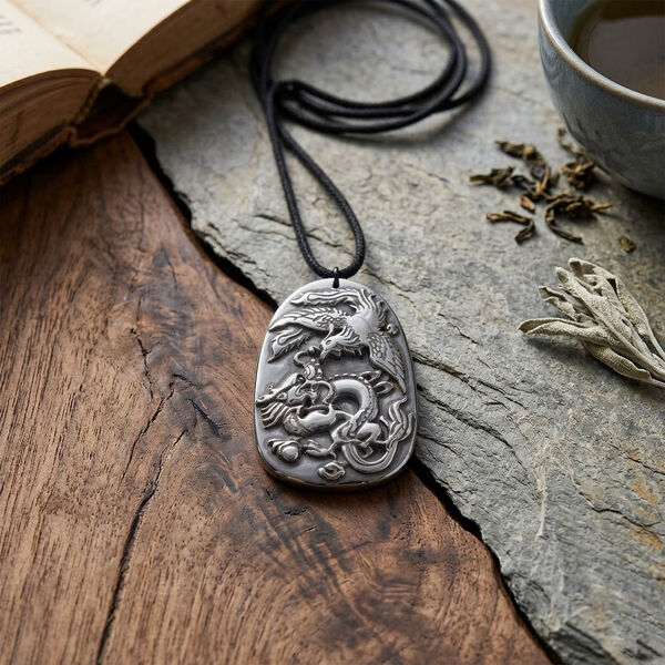 Terahertz Halskette, Drachen und Ph&ouml;nix Motiv, ca. 71 cm, ca. 100.00 ct image number 2