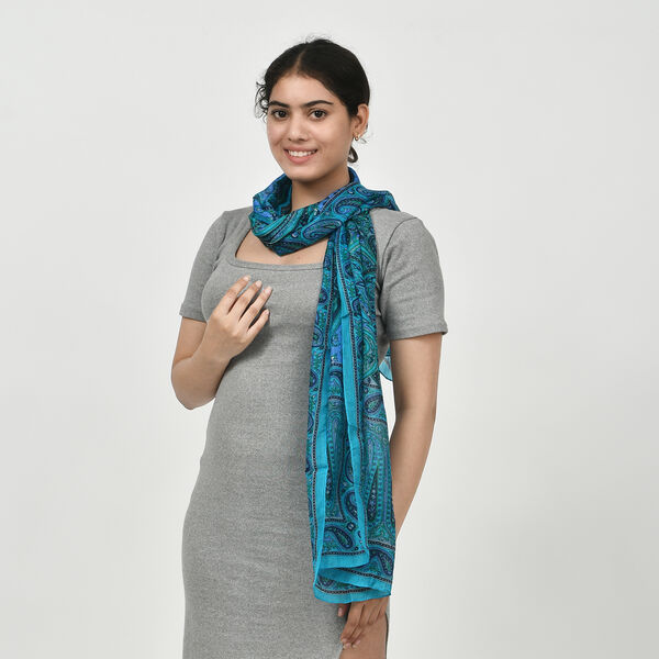 Bedruckter Tabby-Seidenschal, Himmelblau, 49x160cm image number 2