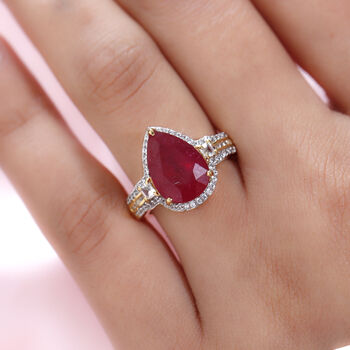 Afrikanischer Rubin und Zirkon-Ring, (Fissure gef&uuml;llt), 925 Silber vergoldet