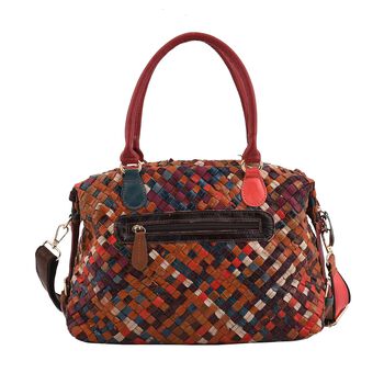 CHAOS BY ELSIE - Gewobene Umh&auml;ngetasche aus echtem Leder, 30x16x24 cm, Karomuster, rot