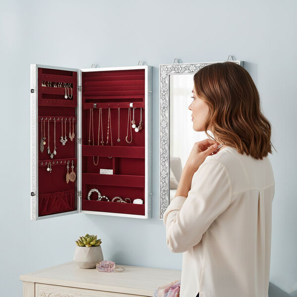 LIVMORE Handgefertigter Wand-Schmuckschrank aus oxidiertem Aluminium mit integriertem Spiegel, Gr&ouml;&szlig;e - 55.88x33x8.25cm image number 2