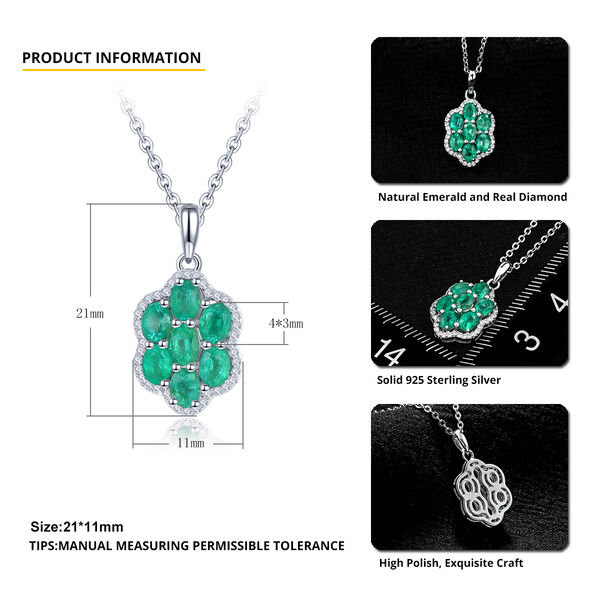 AAA Kagem sambischer Smaragd und Zirkon-Cluster-Anh&auml;nger mit Kette in Silber image number 4