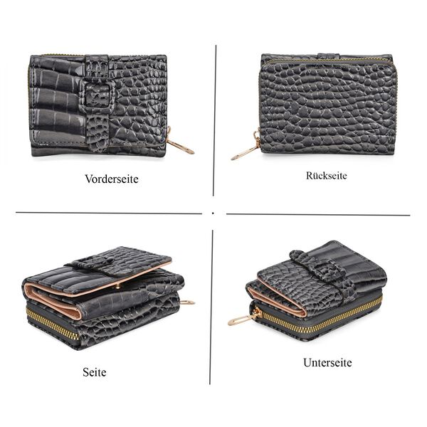 Stilvolle Geldbörse mit Krokodilprägung und RFID-Schutz, 11x8 cm, Grau image number 4