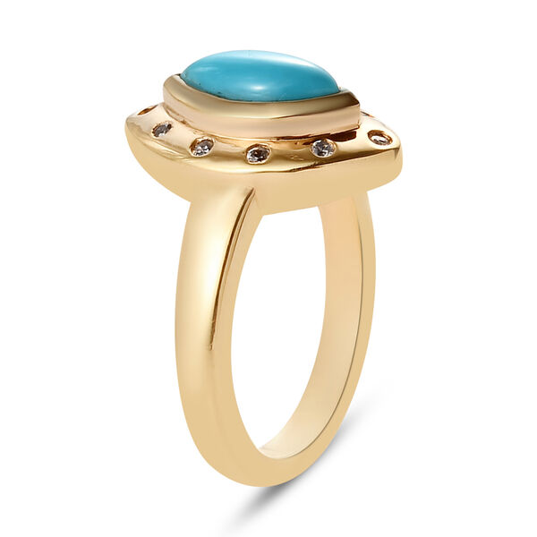 Natürlicher Sleeping Beauty Türkis und Zirkon Halo Ring 925 Silber 585 Vergoldet image number 8