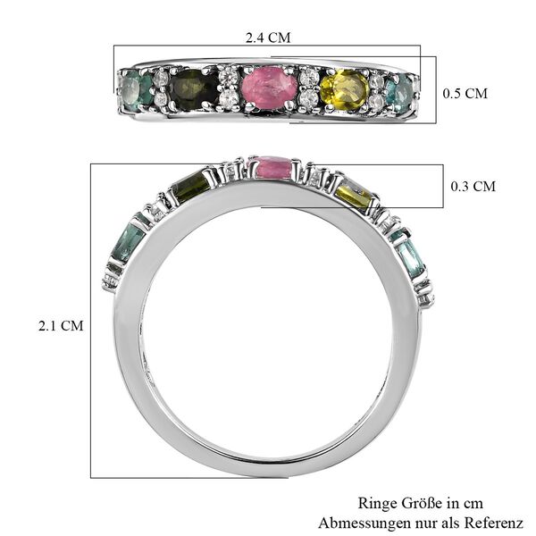 Mehrfarbiger Turmalin, Weißer Zirkon Ring 925 Silber platiniert (Größe 17.00) ca. 1.12 ct image number 7