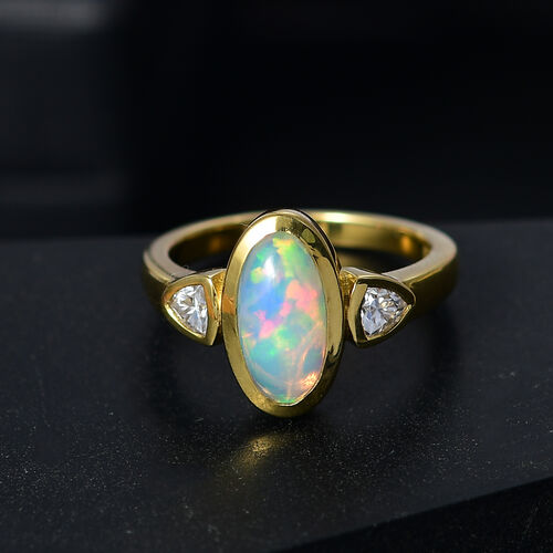 AA Natürlicher, äthiopischer Welo Opal, Moissanit Ring 925 Silber 750 Gelbgold Vermeil (Größe 20.00) ca. 1,80 ct image number 1