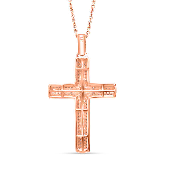 Weißer Diamant Kreuz Anhänger mit Kette, 925 Silber Roségold Vermeil, ca. 1.00 ct image number 4