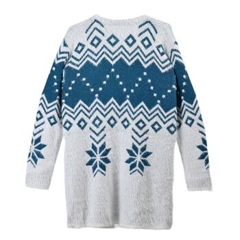 Kuscheliger Winter-Cardigan mit 2 Taschen, Einheitsgr&ouml;&szlig;e, blaues Schneeflockenmuster