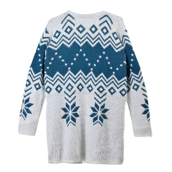 Kuscheliger Winter-Cardigan mit 2 Taschen, Einheitsgröße, blaues Schneeflockenmuster image number 2