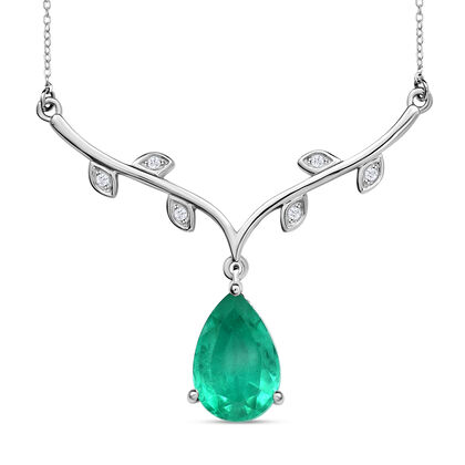 Smaragd-Triplett-Quarz und weiße Zirkon-Halskette, ca. 45 cm, 925 Silber platiniert ca. 6,38 ct