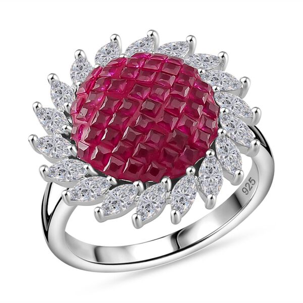 Rubin-Farbe und wei&szlig;er Zirkonia Halo Ring image number 4