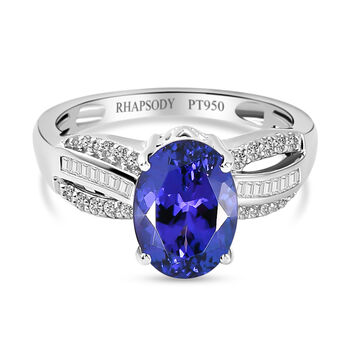 RHAPSODY - AAAA Tansanit und Diamant-Ring, VS E-F, 950 Platin (Gr&ouml;&szlig;e 17.00) ca. 3,38 ct