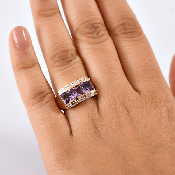 Zeitlose Art Kollektion - AA Rose De France Amethyst, Weißer Zirkon Ring 925 Silber 750 rosévergoldet (Größe 19.00) ca. 3.58 ct image number 3