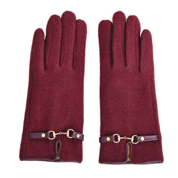 LA MAREY - Kaschmirwolle Handschuhe mit Schnalle, Gr&ouml;&szlig;e 23x9 cm, Weinrot