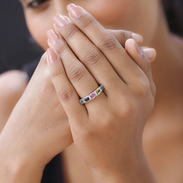 Mehrfarbiger Turmalin, Weißer Zirkon Ring 925 Silber platiniert (Größe 17.00) ca. 1.12 ct image number 3