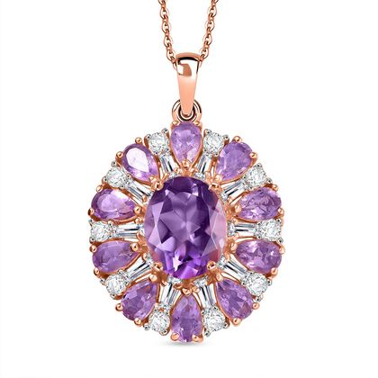 AA Rose De France Amethyst Schmuckset ca. 50 cm, 925 Silber 750 Ros&eacute;gold Vermeil ca. 6,30 ct.