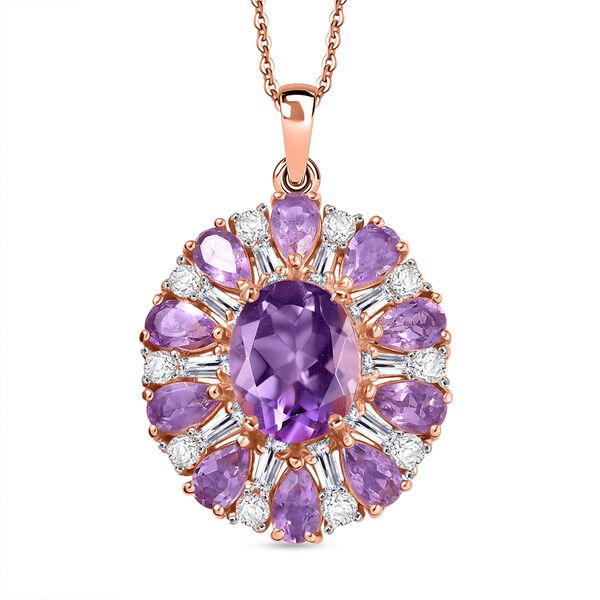 AA Rose De France Amethyst Schmuckset ca. 50 cm, 925 Silber 750 Ros&eacute;gold Vermeil ca. 6,30 ct.