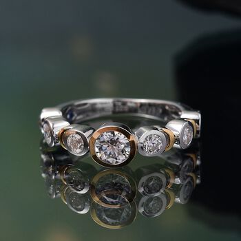 GP Celestial Dream Kollektion - Moissanit Ring 925 Silber Rhodiniert und 750 Gelbgold Vermeil (Gr&ouml;&szlig;e 17.00) ca. 1.05 ct