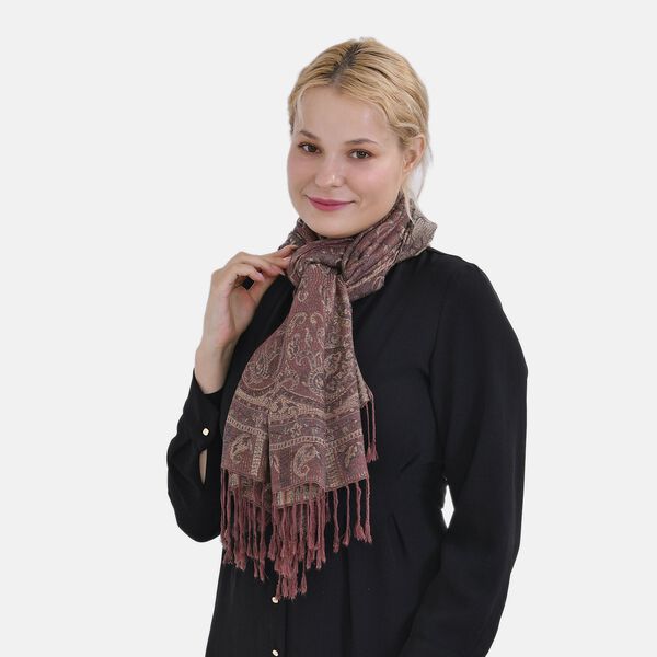 Jacquard Paisley-Schal mit Fransen, 170cm x 75cm, Braun image number 4