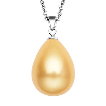 Goldener Muschelkernperlen-Anh&auml;nger mit Kette, 925 Silber rhodiniert und Edelstahl
