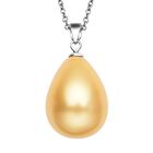 Goldener Muschelkernperlen-Anhänger mit Kette, 925 Silber rhodiniert und Edelstahl
