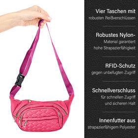 Multifunktionale RFID-gesch&uuml;tzte Nylon G&uuml;rteltasche mit Schnellverschluss, 36x4x13cm, Rosa