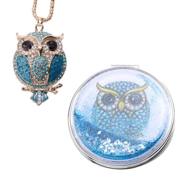 Mehrfarbiger Eulen-Kristall-Anh&auml;nger mit 71+5 cm Kette und Spiegel