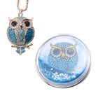 2er-Set mehrfarbiger Kristall Eulen-Anhänger mit Kette und Spiegel, ca. 71+5 cm, Silber und goldfarben