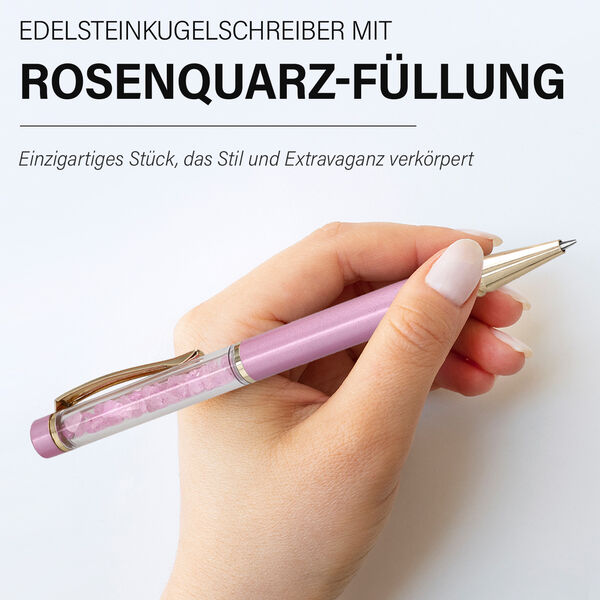 3er Exklusives Geschenkset – Rosenquarz: Handschmeichler, Armband und Kugelschreiber mit Kristallkugel image number 2