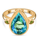 Pfau Quarz Triplette, natürlicher Chromdiopsid Ring, 925 Silber vergoldet, (Größe 19.00), ca. 6.02 ct