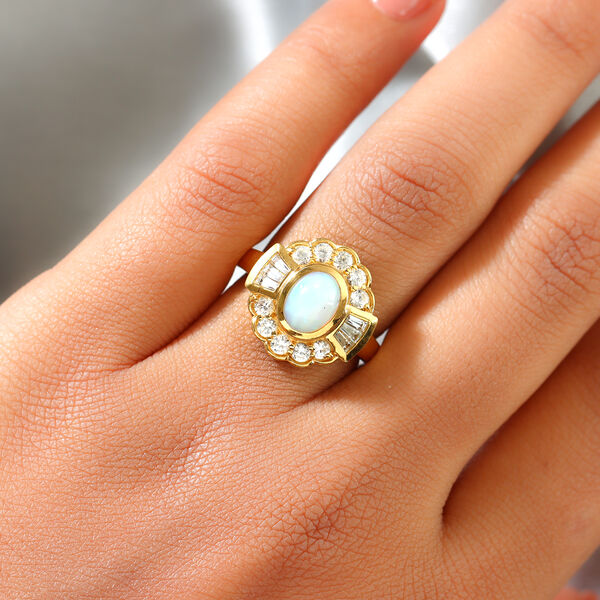 Nat&uuml;rlicher &Auml;thiopischer Opal und Zirkon Ring 925 Silber vergoldet  ca. 1,85 ct image number 3