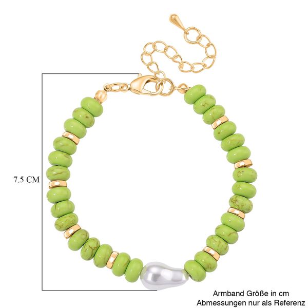 Wei&szlig;e Muschelkernperle, Gr&uuml;ner Howlit Armband, ca. 18 cm + 5 cm Extender, goldfarben image number 5