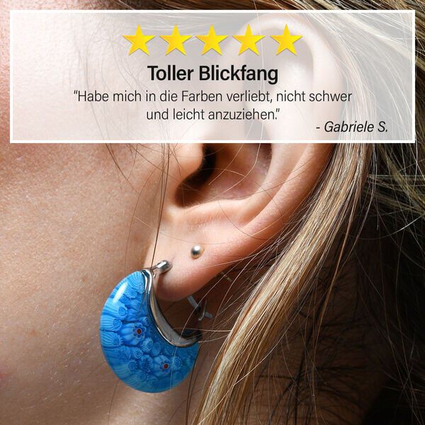 Blaue Murano-Stil Huggie-Ohrringe image number 2