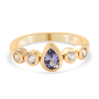 Tansanit und Zirkon Ring 925 Silber vergoldet (Gr&ouml;&szlig;e 16.00) ca. 0,79 ct