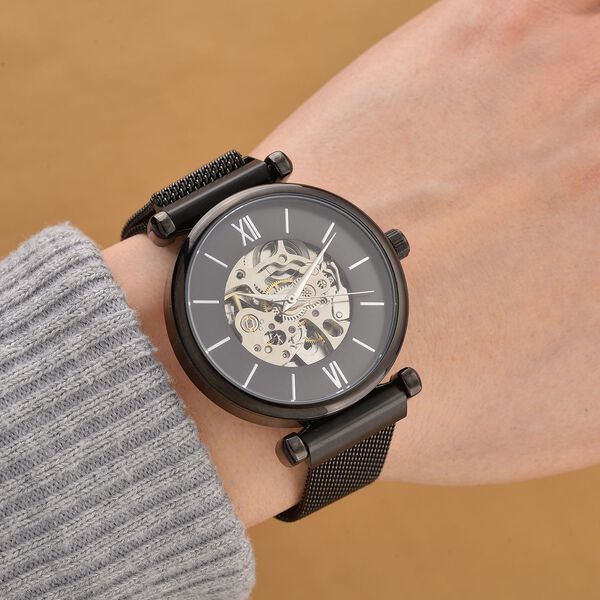 GENOA TIME V2 Automatik-Mechanische Uhr, wei&szlig;es Sonnenschliff-Zifferblatt, Wasserdicht, Schwarz image number 2